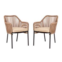 Emma + Oliver - Talmadge Woven All-Weather Outdoor Two-Piece Club Chair Set with Coordinating Cushions for Porch, Backyard and Patio - Ivory Cushion/Natural Frame