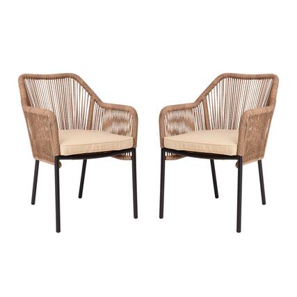 Front. Emma + Oliver - Talmadge Woven All-Weather Outdoor Two-Piece Club Chair Set with Coordinating Cushions for Porch, Backyard and Patio - Ivory Cushion/Natural Frame.