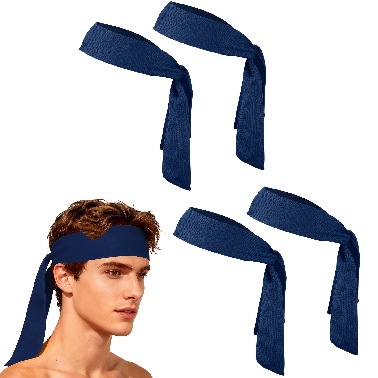 Unique Bargains - Tie Sweatband Headband, Adjustable Non-Slip Moisture Wicking Athletic Headband, 4pcs - For Tennis/Karate/Workout/Yoga - Dark Blue price history on PriceWatchPro