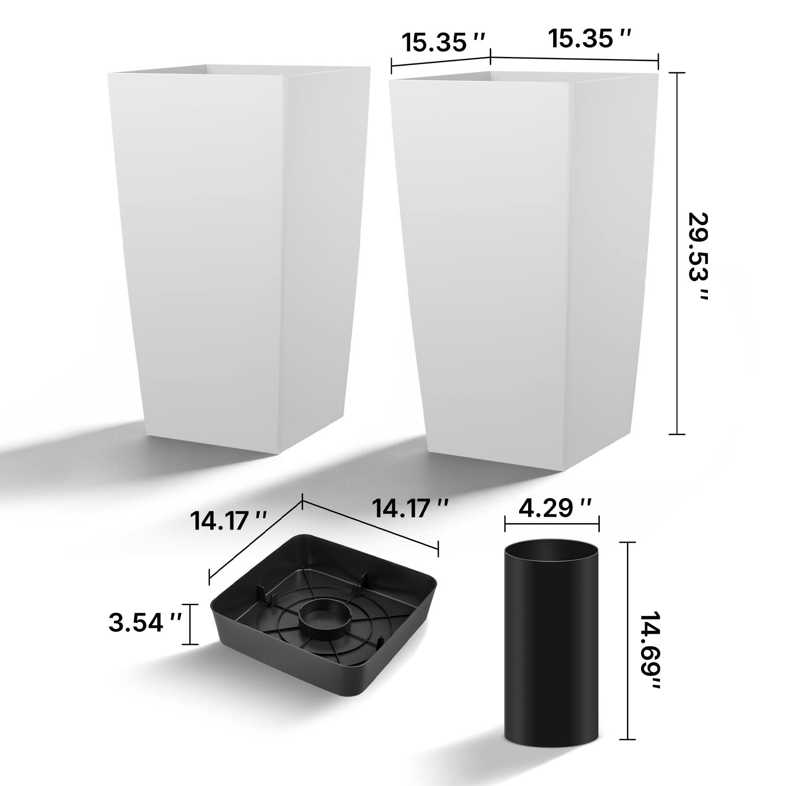 15.35" x 15.35" x 29.53"  
14.17" x 14.17" x 3.54"  
4.29" x 14.69"
