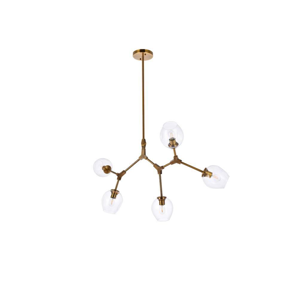 Left. Elegant Lighting - Cavoli 5 lights brass chandelier - Brass And Clear.