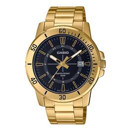 Casio - Men’s Black Dial Two-Tone Stainless Steel Bracelet Watch - MTP-VD01G-1CVUDF - Gold