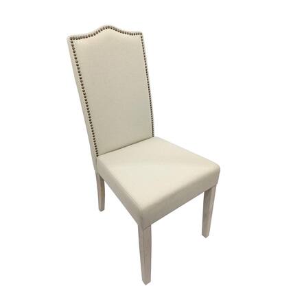 Front. Carolina Chair & Table - Romero Parson Chair - Natural Driftwood - Linen Upholstery - Brown.