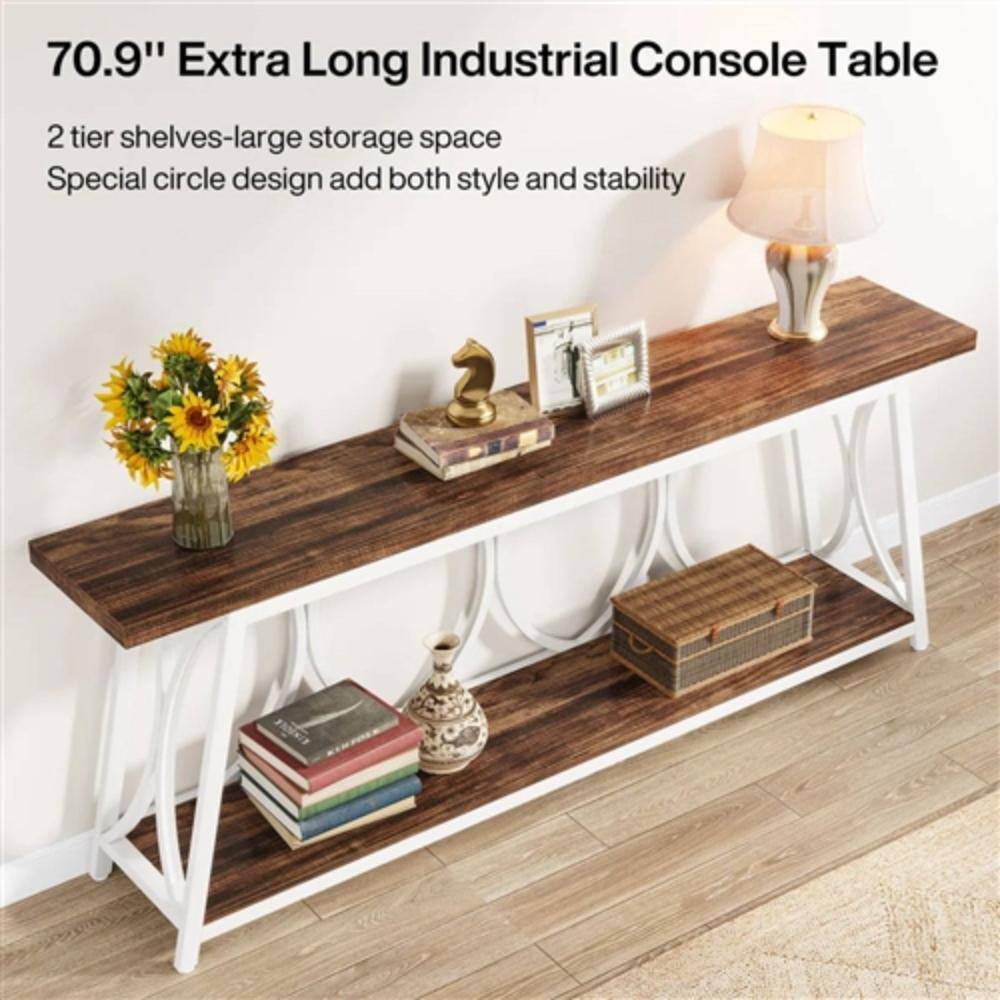70.9" Extra Long Industrial Console Table

2 tier shelves-large storage space  
Special circle design add both style and stability