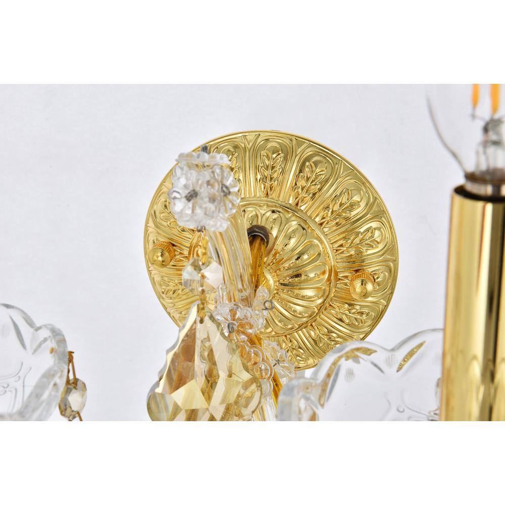 Alt View 1. Elegant Lighting - Maria Theresa 2 light Gold Wall Sconce Golden Teak (Smoky) Royal Cut Crystal - Gold.