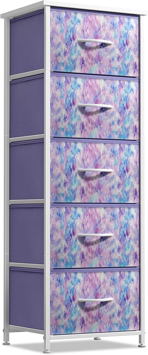 Sorbus - Fabric Dresser for Kids Bedroom, Chest of 5 Drawers, Tall Storage Tower Clothing Organizer for Playroom - Purple Tie-Dye