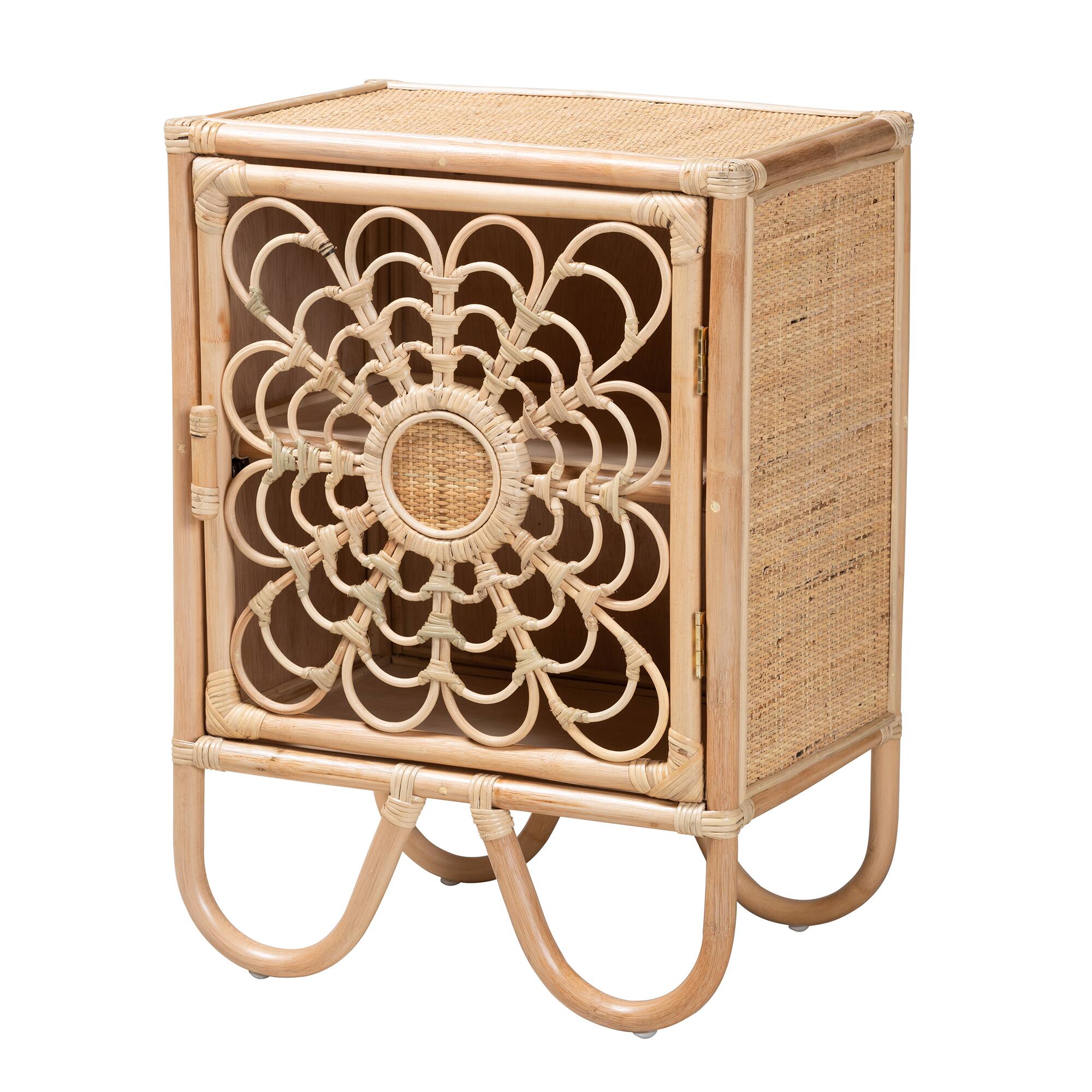 Front. bali & pari - Acelin Modern Bohemian Rattan Nightstand - Natural Brown.