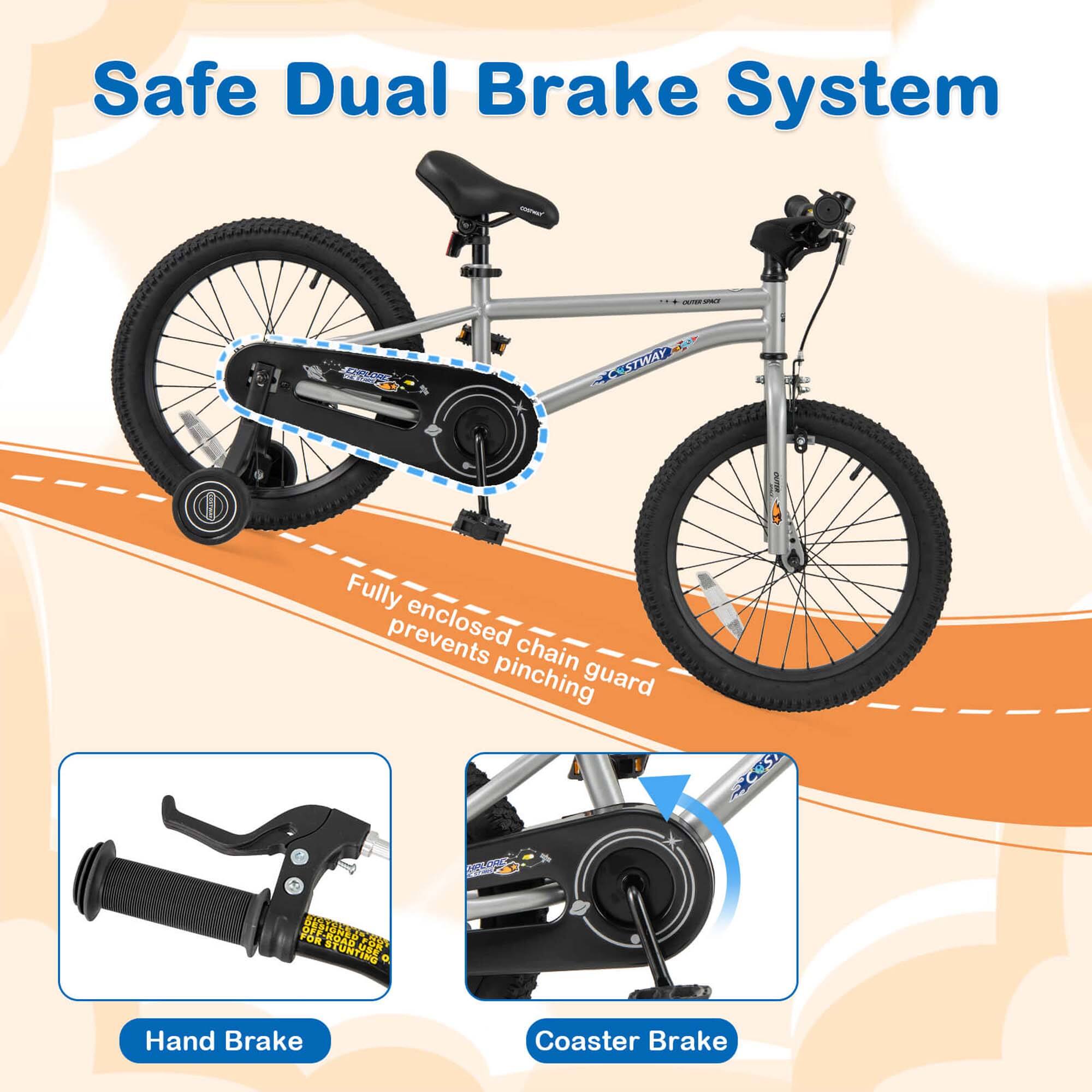 Safe Dual Brake System

Fully enclosed chain guard prevents pinching

Hand Brake

Coaster Brake