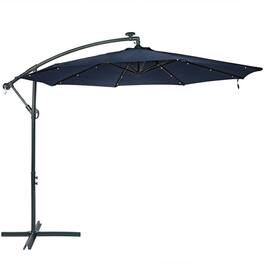 Sunnydaze - 10 ft Solar Offset Steel Patio Umbrella with Crank - Navy Blue