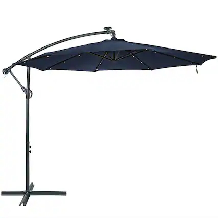 Front. Sunnydaze - 10 ft Solar Offset Steel Patio Umbrella with Crank - Navy Blue.