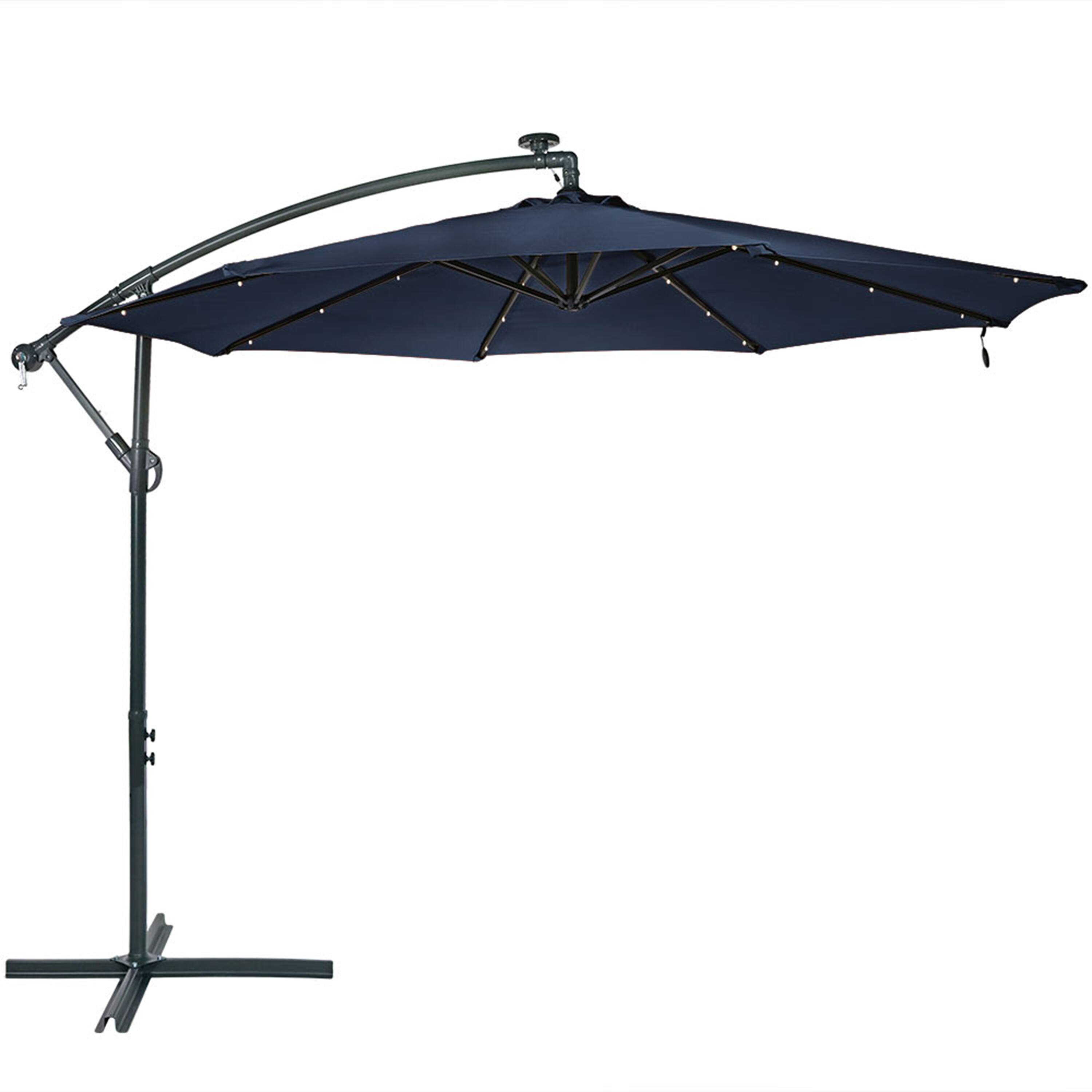 Front. Sunnydaze - 10 ft Solar Offset Steel Patio Umbrella with Crank - Navy Blue.
