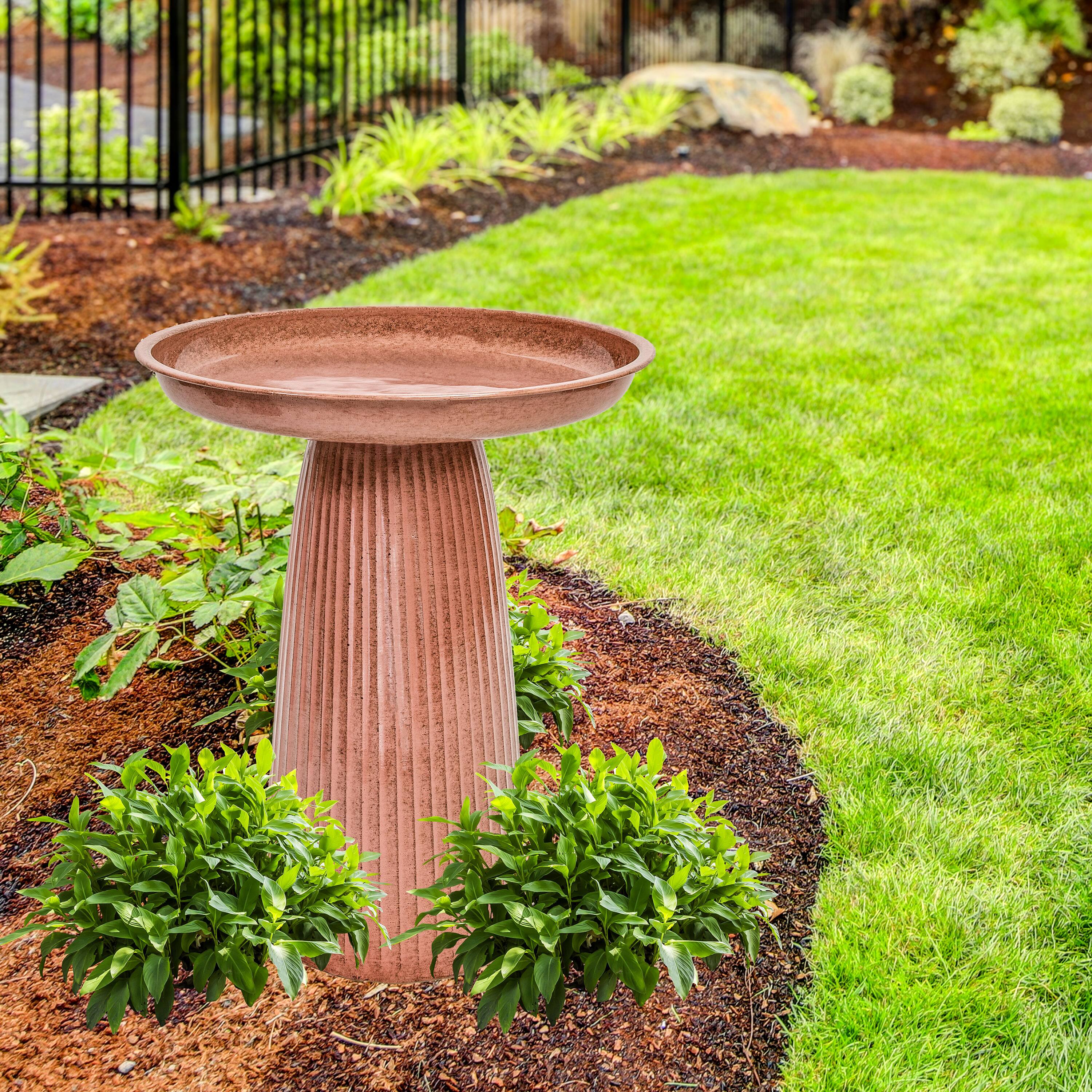 Alt View 9. Sunnydaze - Gleeful Garden Metal Outdoor Bird Bath - Canyon Clay.