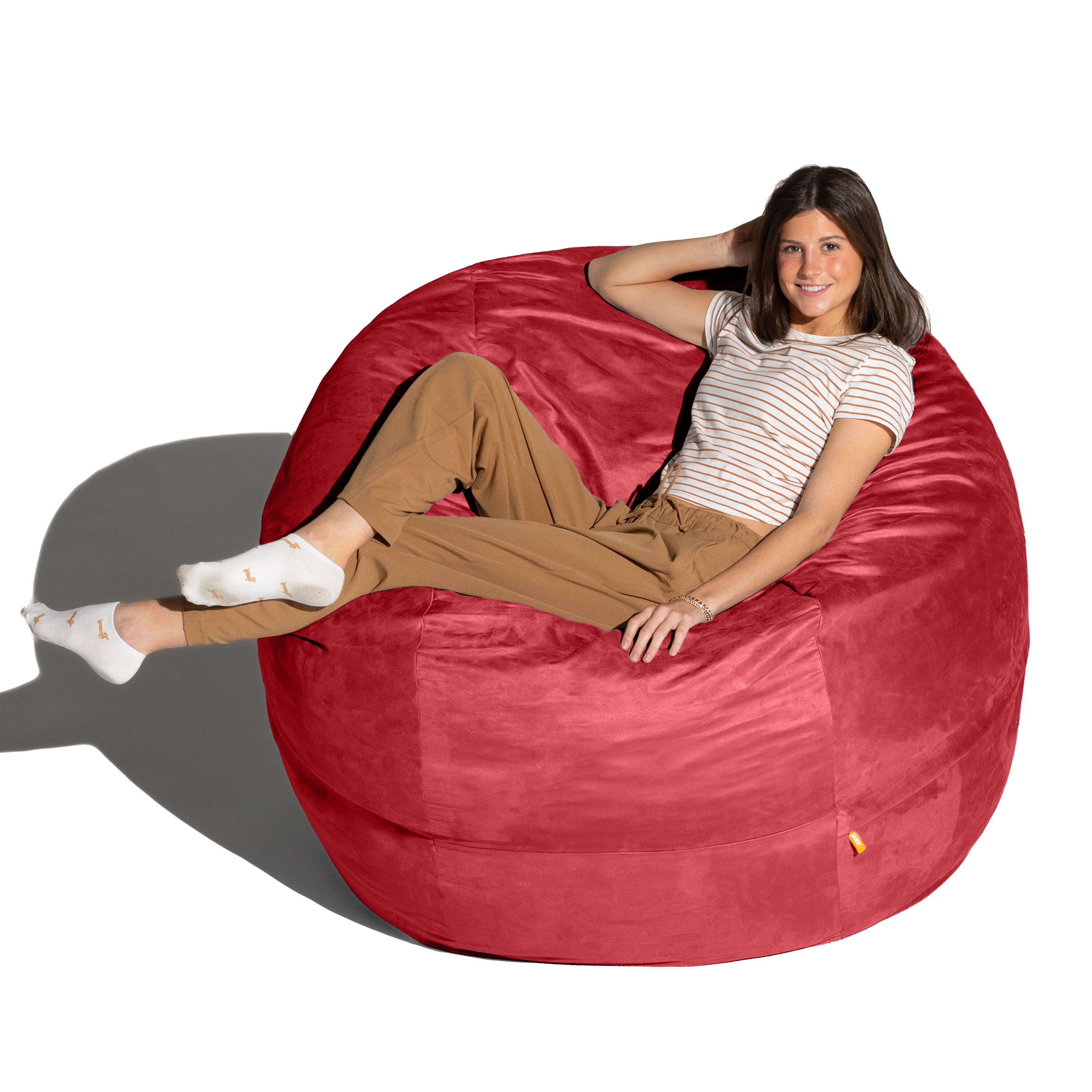 Left. Jaxx - Jaxx Saxx 5 Foot Large Bean Bag w/ Removable Cover, Cinnabar - Cinnabar.
