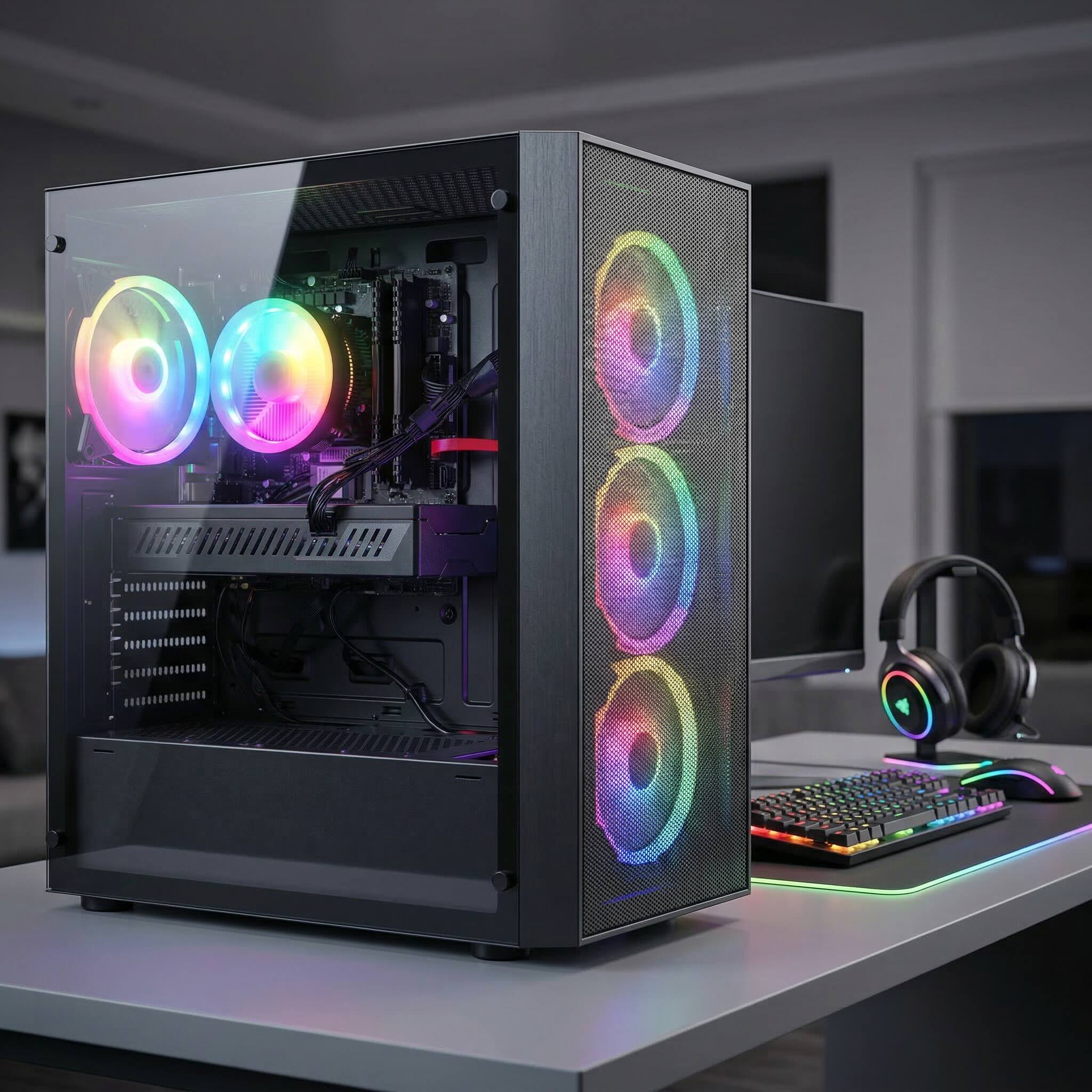 Alt View 1. STGAubron - STGAubron Gaming PC Computer Desktop, Radeon RX 580 8G, Intel Core I7 8th up to 4.10 GHz, 16G DDR4, 512G SSD, WIN11H - Black.