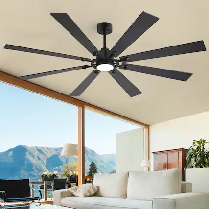 Front. Breezary - 72-Inch LED Ceiling Fan, 8 Blades, 22W DC Motor, 3 Color Temperatures, Remote Control, 6 Speed Settings, 6"&10" Downrods - 72-inch Black.
