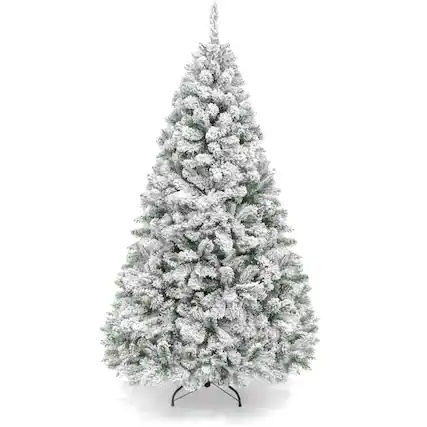 Front. Best Choice Products - Best Choice Products Artificial Flocked Christmas Tree, 6ft Premium Unlit Pine Holiday Decor w/Metal Stand Green - Green.
