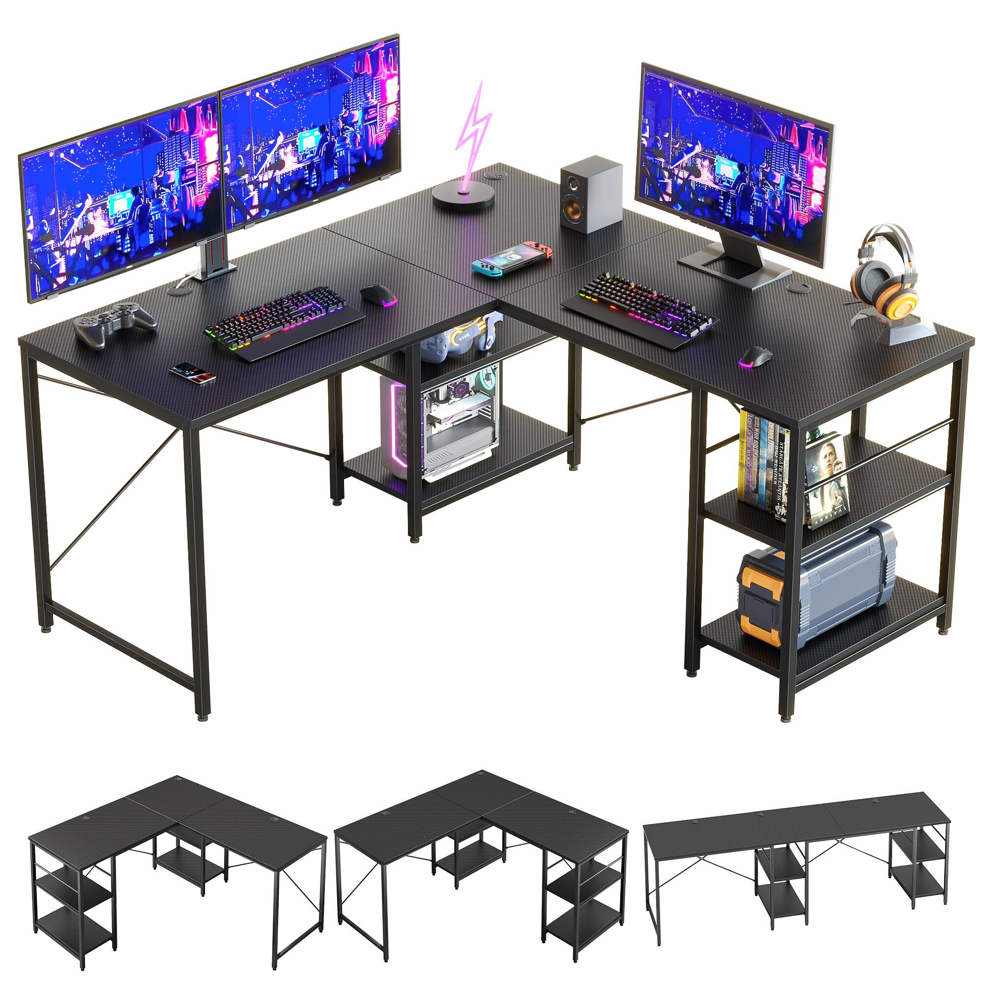 Alt View 14. Bestier - Bestier 59inch L Shaped Desk with Shelves Home Office Gaming Computer Desk - black.