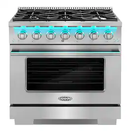 COSMO - COS-GRP366 36 in. Vista Collection 5.4 cu. ft. Gas Range, 6 Burners, Convection Oven, LED Light Panel - Stainless Steel
