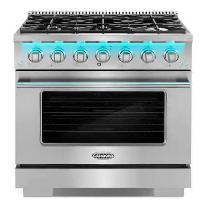 Front. COSMO - COS-GRP366 36 in. Vista Collection 5.4 cu. ft. Gas Range, 6 Burners, Convection Oven, LED Light Panel - Stainless Steel.