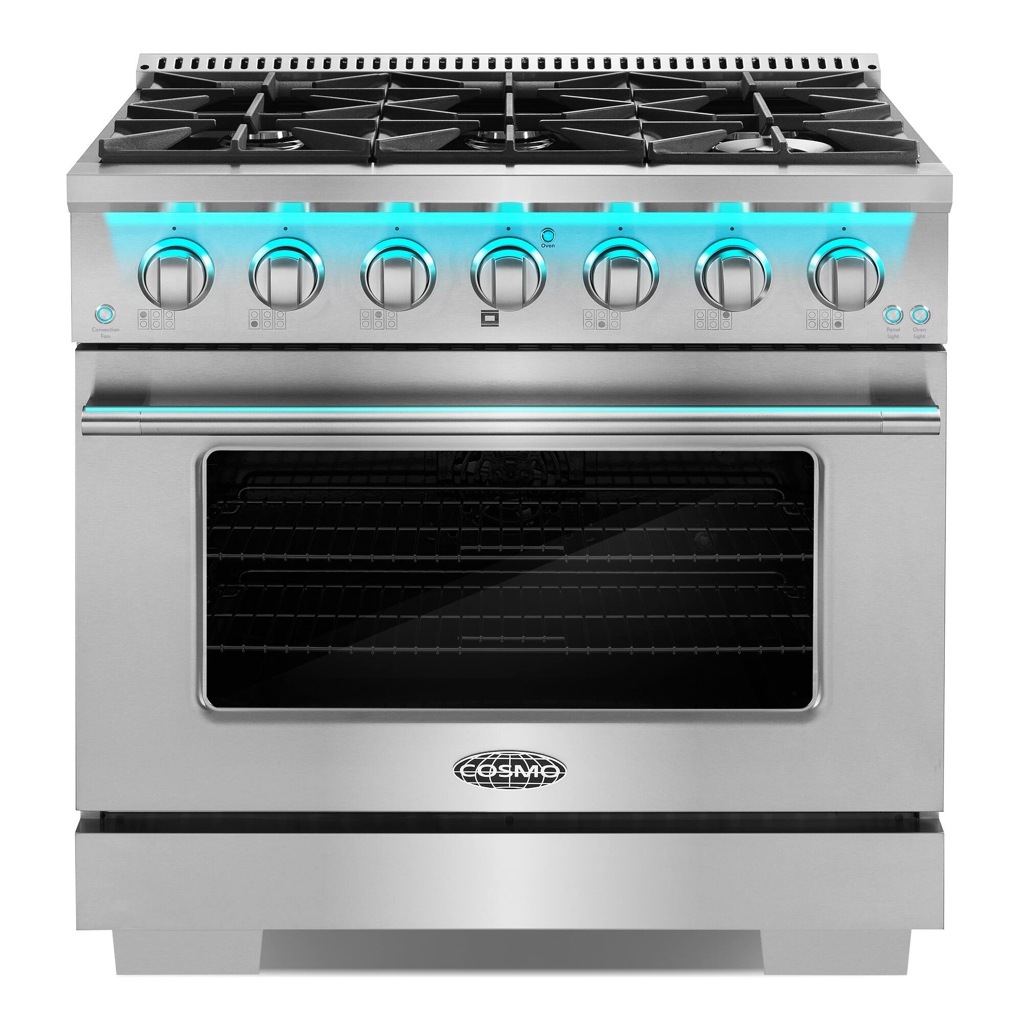 Alt View 3. COSMO - COS-GRP366 36 in. Vista Collection 4.5 cu. ft. Gas Range, 6 Burners, Convection Oven, LED Light Panel - Stainless Steel.