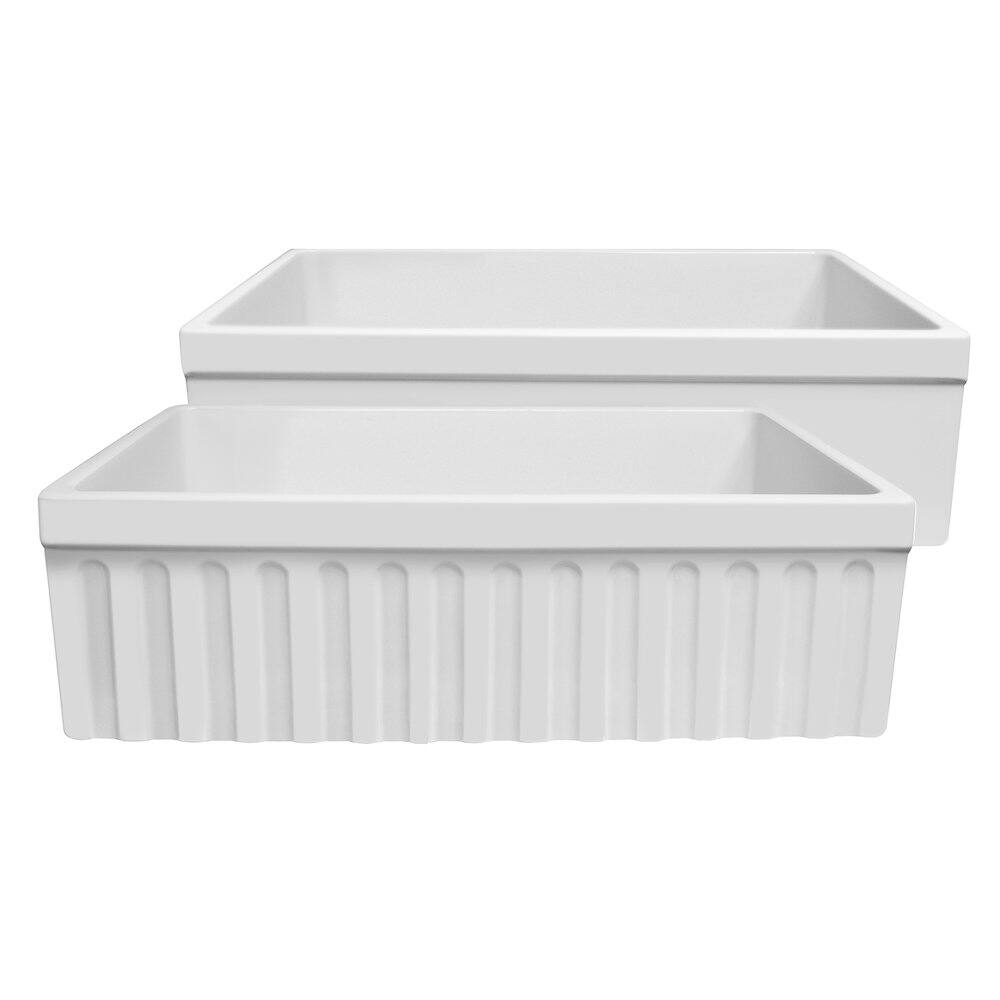 Front. Whitehaus - Farmhaus Fireclay Quatro Alcove Reversible Sink - White.