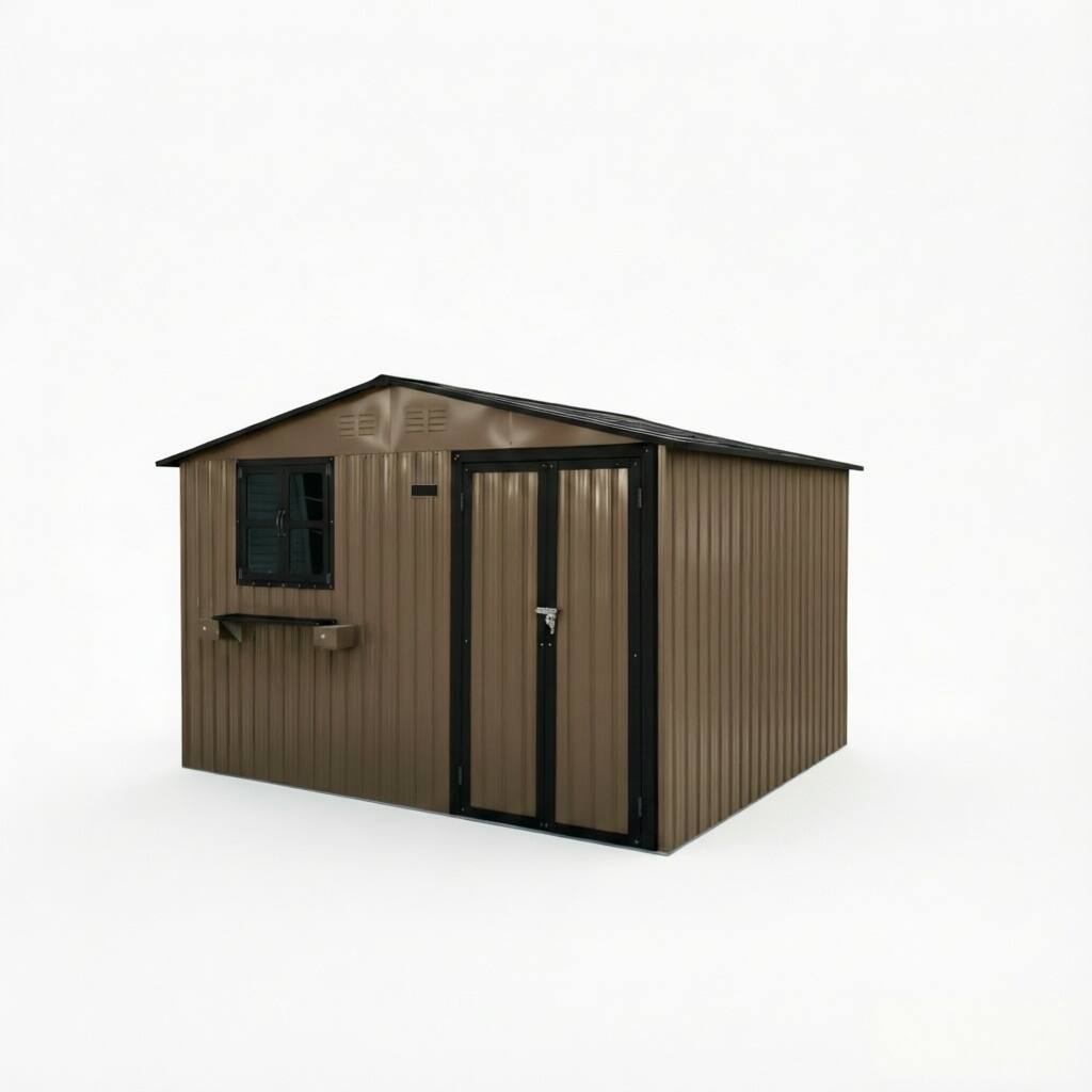Alt View 7. Loheer - Loheer 10x8 FT Outdoor Metal Storage Shed with Window Lockable Double Doors Waterproof Garden Tool Shed Brown Black.