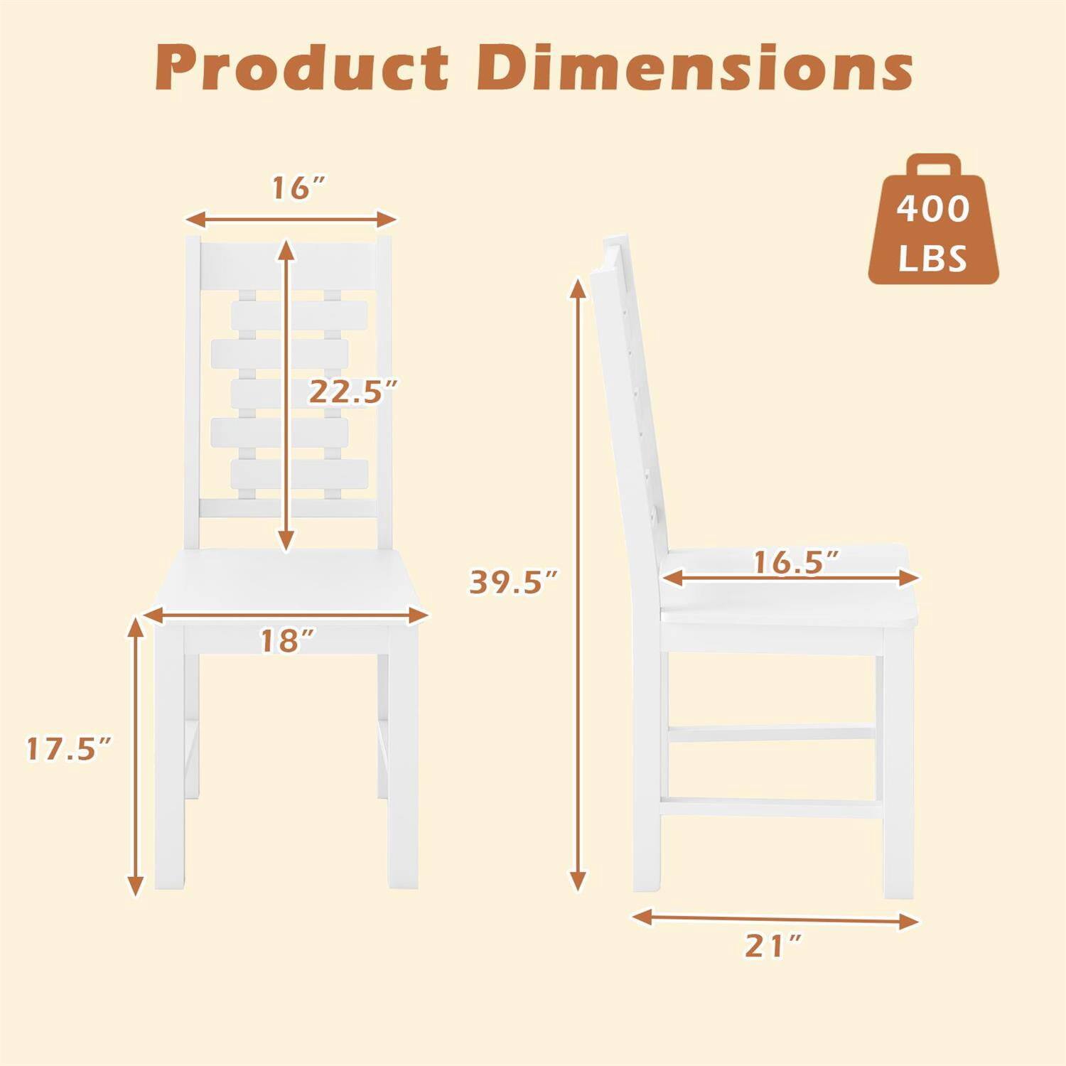 Product Dimensions: 16" x 22.5" x 18" x 17.5" x 39.5" x 16.5" x 21"  
Weight Capacity: 400 LBS