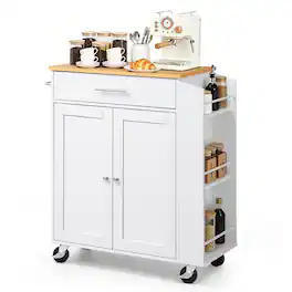 VEVOR - Kitchen Island Cart with Storage, 31.3 in Wide Mobile Rolling Storage Island on Swivel Wheels, with Drawer - White