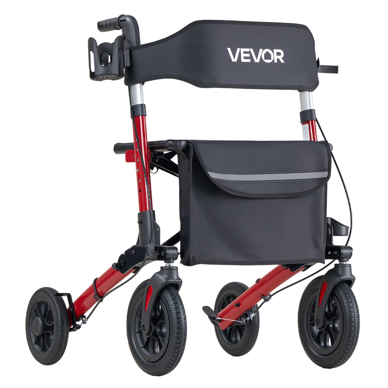 Alt View 5. VEVOR - Rollator Walker with Seat for Seniors, Ultra Compact 3-Fold Rolling Walker, Lightweight Aluminum Mobility Walking Aid - Black;Red.