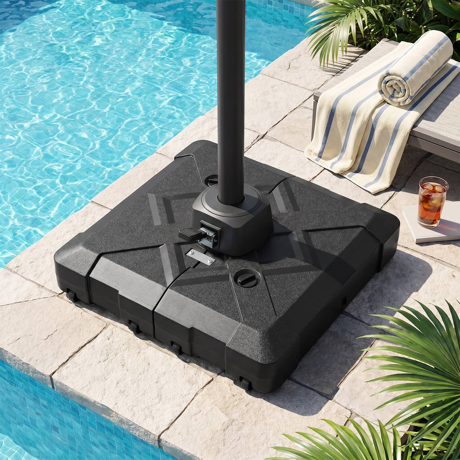 Alt View 4. Costway - Costway Cantilever Patio Umbrella Base with 4 Wheels,348 LBS Water & Sand Fillable Stand - Black.