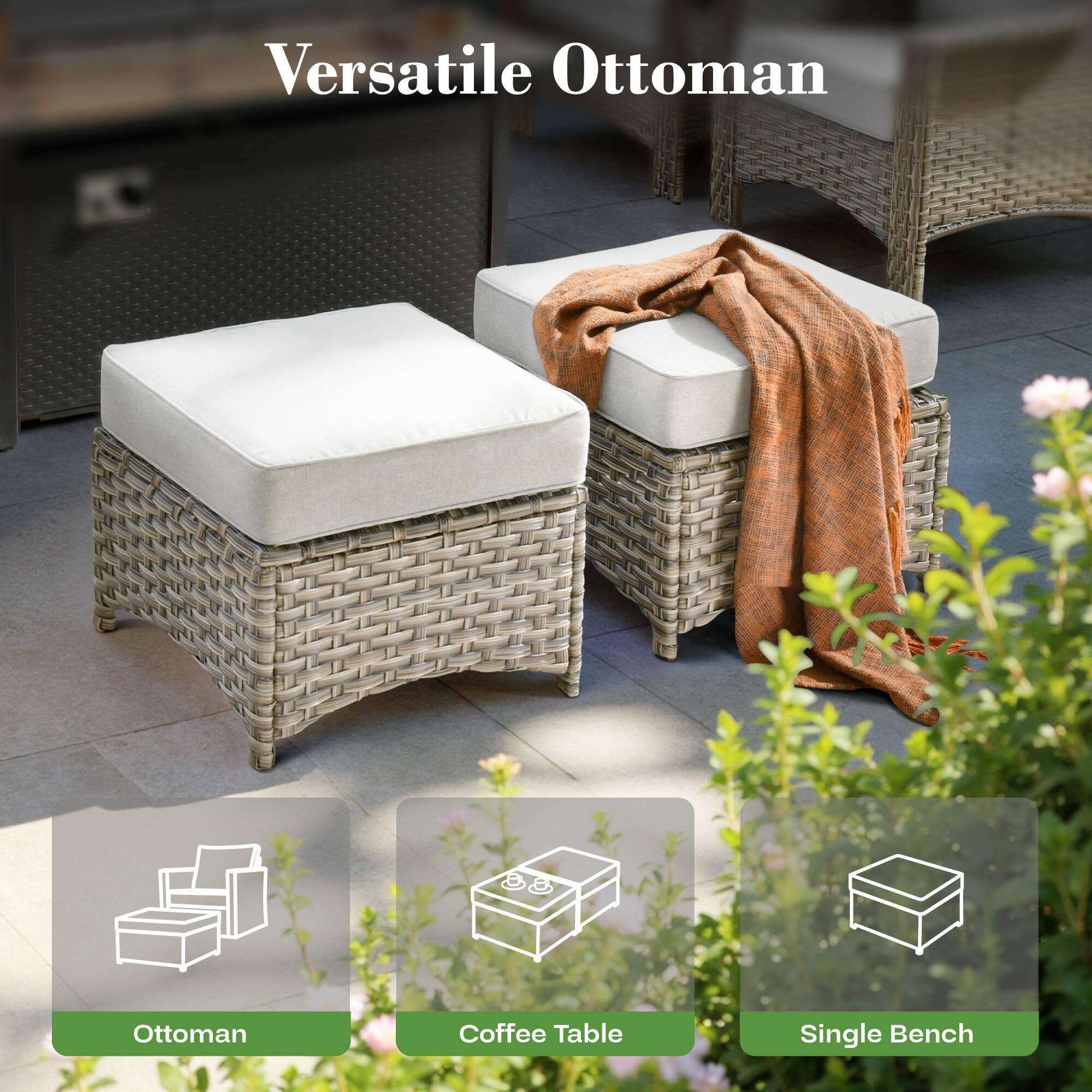 Versatile Ottoman

- Ottoman
- Coffee Table
- Single Bench