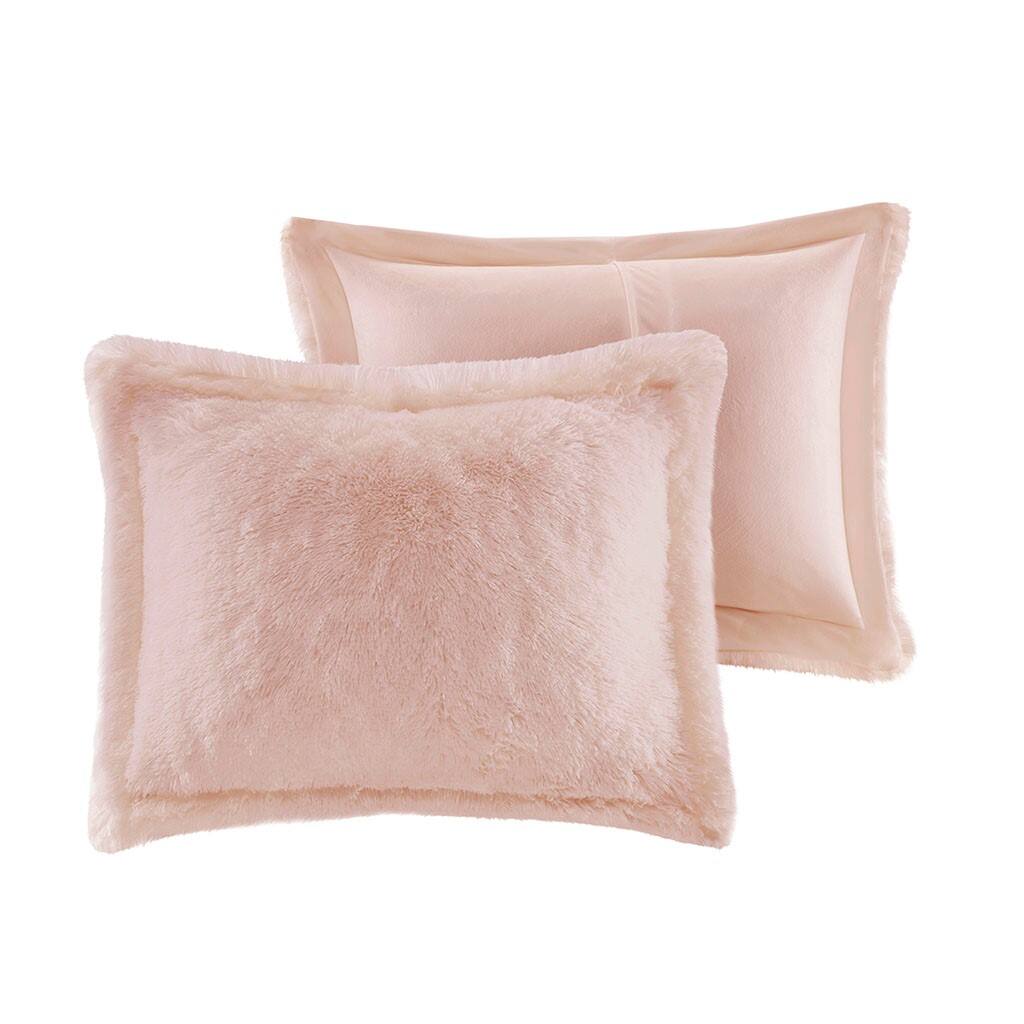 Alt View 4. Gracie Mills - Gracie Mills Susie Solid Shaggy Long Fur Duvet Cover Set - Blush.