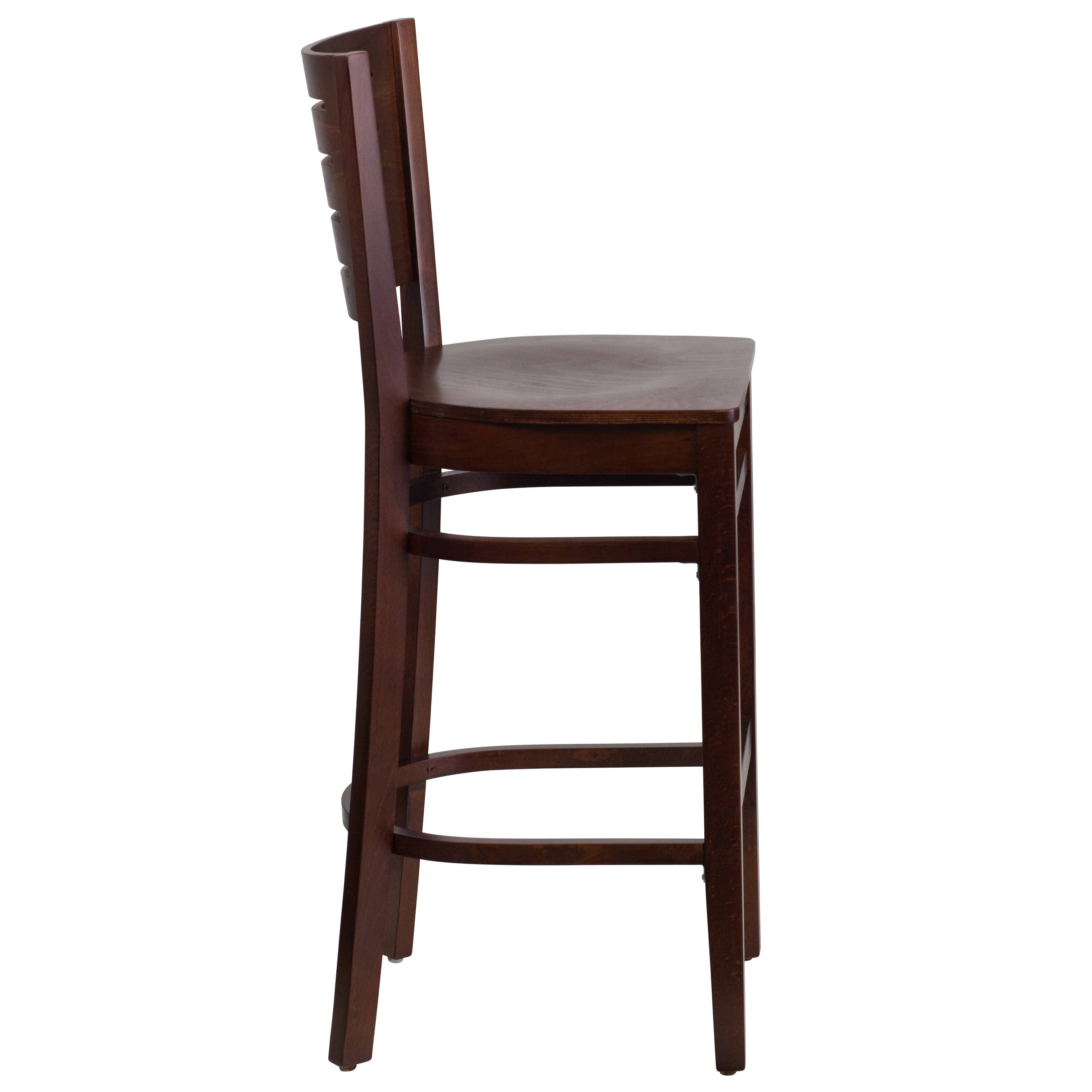 Alt View 3. Emma + Oliver - Slat Back Wooden Restaurant Dining Barstool - Walnut Wood Seat/Walnut Wood Frame.