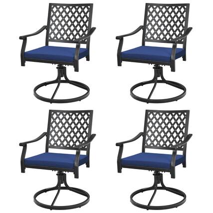 Front. Gymax - Gymax 4PCS Patio Swivel Dining Chairs Lattice Rocker Cushioned Armrest Navy - Navy.