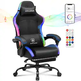 GTPlayer - RGB Gaming Chair with Speakers High Back Reclining Office Chairs - Blue