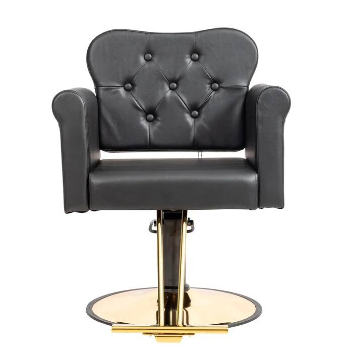 Alt View 6. Winado - Elegant Design Barber Chair Salon Chair with & Tufted Button, Footrest, Hydraulic Pump and Adjustable Height for Beauty - Black & Gold.