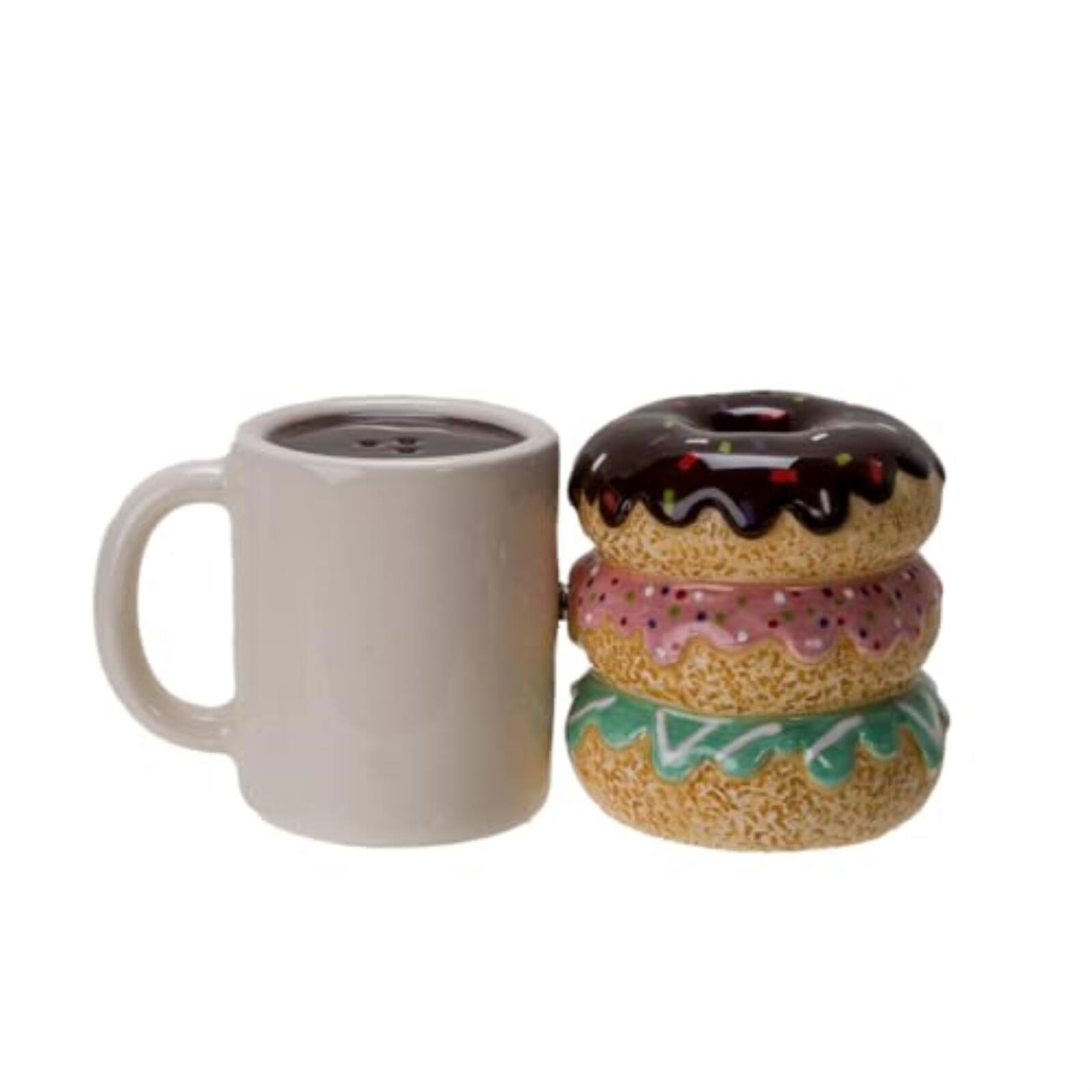 Alt View 2. Pacific Trading - Morning Brew Hot Coffee and Donut Shop Ceramic Magnetic Salt and Pepper Shaker Set - Multicolor.
