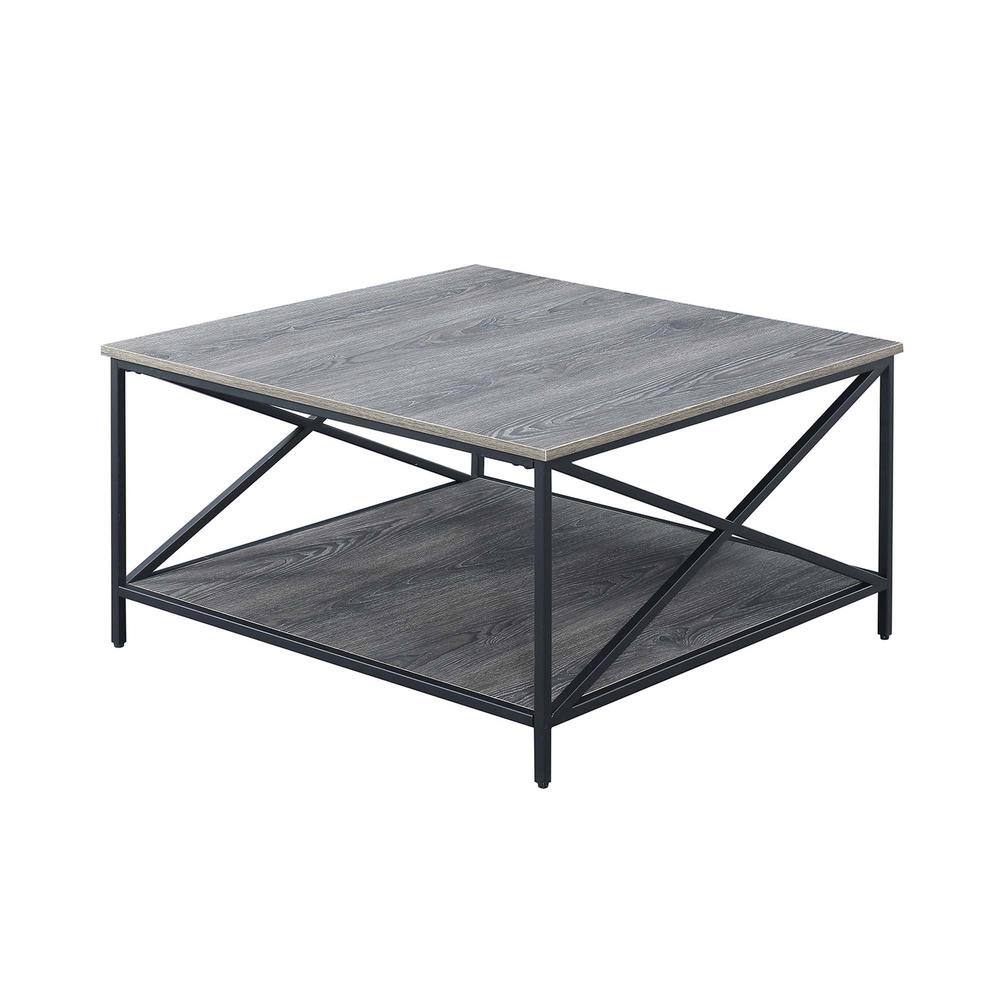 Angle. Convenience Concepts - Tucson Metal Square Coffee Table with Shelf, Weathered Gray/Black - Weathered Gray/Black.