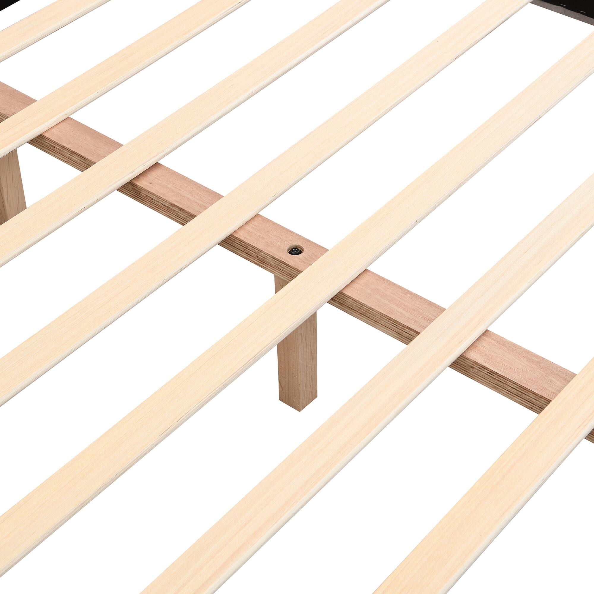 Alt View 6. Tiramisubest - Full Size Upholstered Platform Bed Frame with Cookie-Shaped  Headboard, Easy Assembly, soft and comfortable,Grey - Grey.