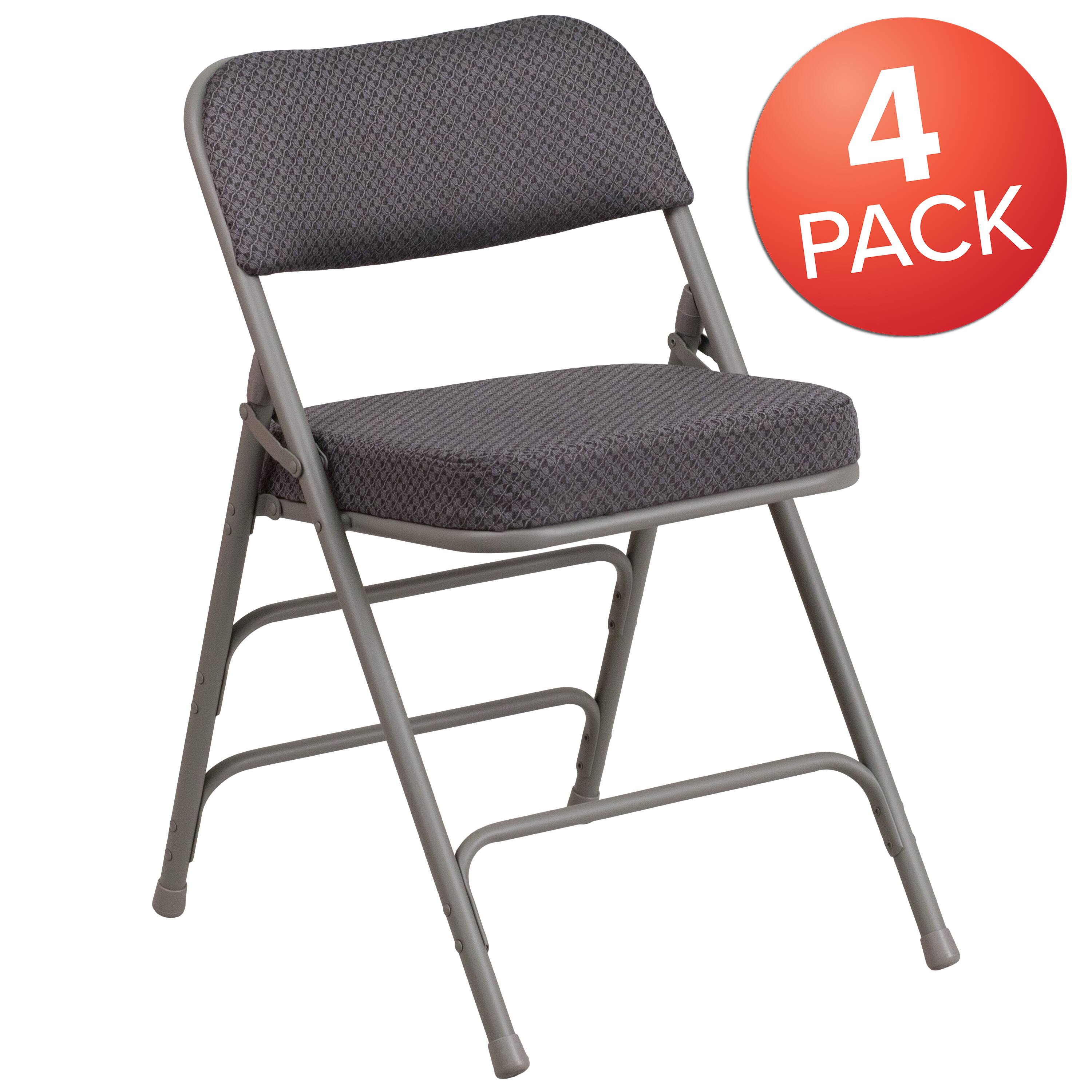 Alt View 1. Emma + Oliver - 4 Pack Premium Curved Triple Braced & Hinged Fabric Upholstered Metal Folding Chair - Gray.