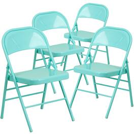 Emma + Oliver - 4 Pack Colorful Metal Folding Chair Teen and Event Seating - Tantalizing Teal