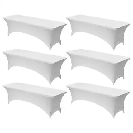 Front. VEVOR - 6 Pack Table Cloth for 8FT Rectangular Fitted Events, Wrinkle-Resistant Stretch White Table Covers - White.