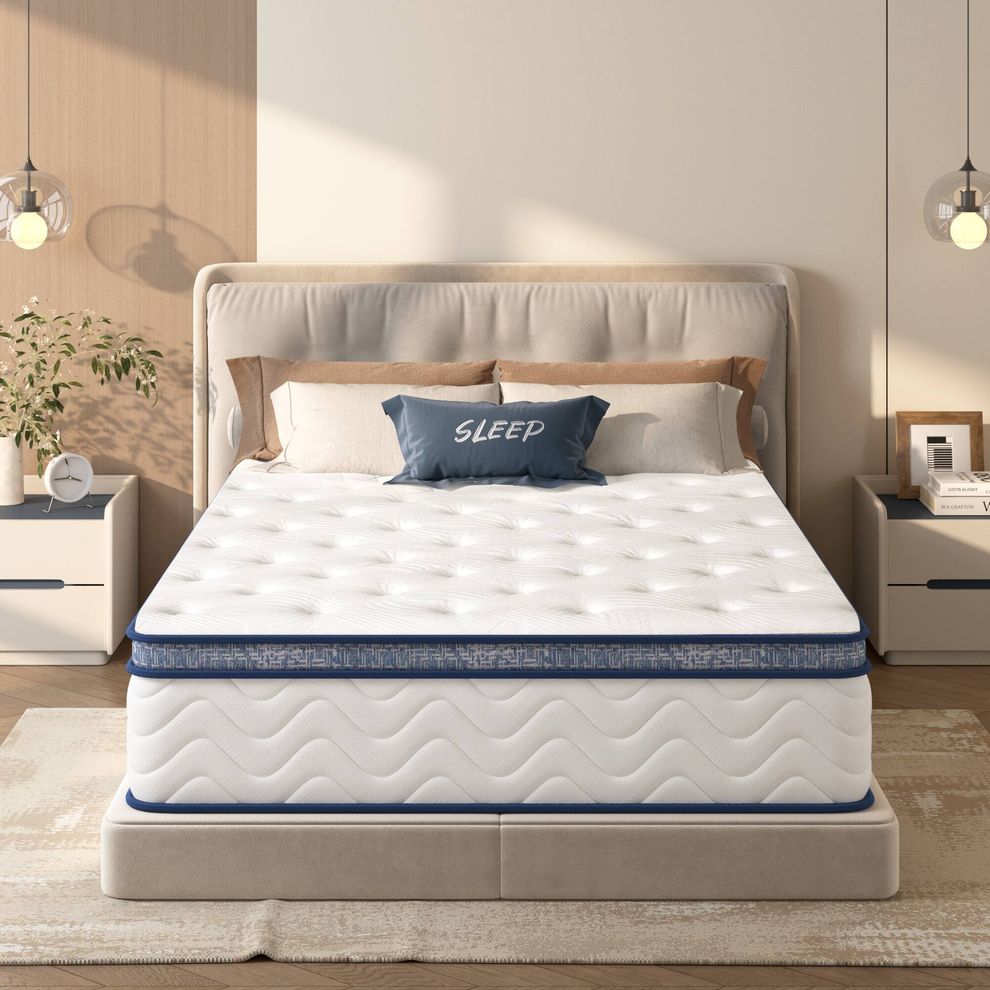 Front. GOODSILO - 12 Inch Full Hybrid Mattress with Pocketed Innerspring System, Medium Firm Support - White.