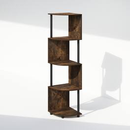 Furinno - Basic 4-Tier Zigzag Corner Multipurpose Standing Shelf - Amber Pine/Black