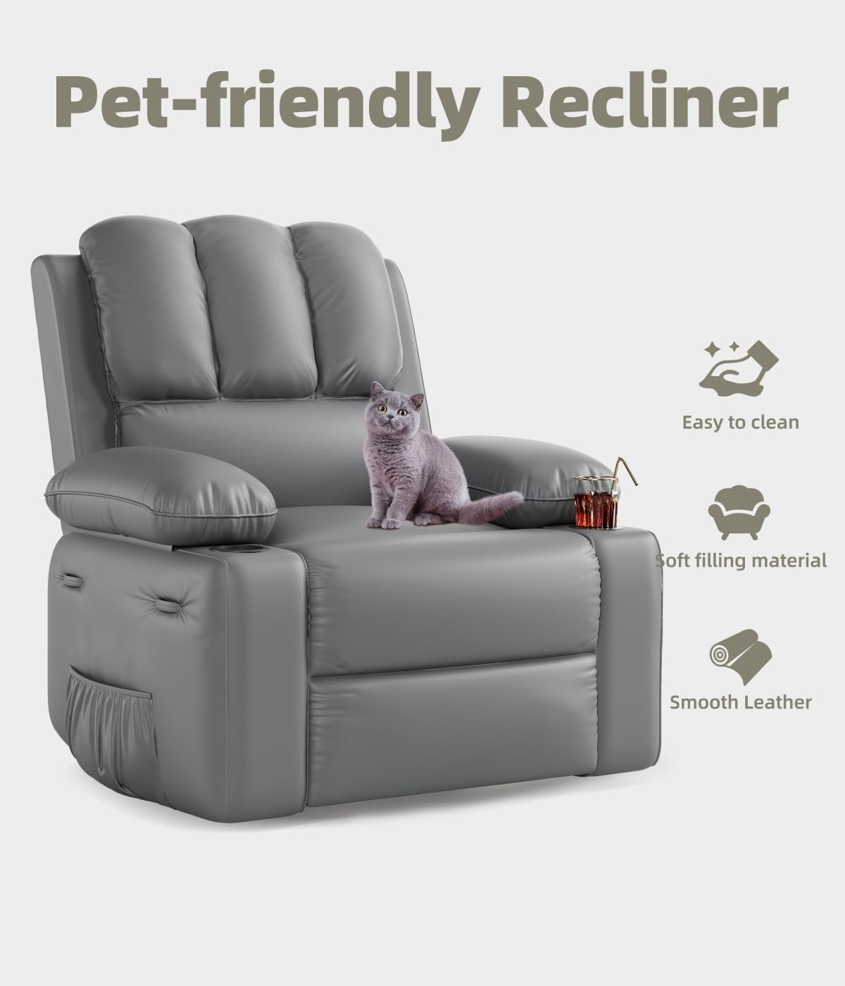 Pet-friendly Recliner

- Easy to clean
- Soft filling material
- Smooth Leather