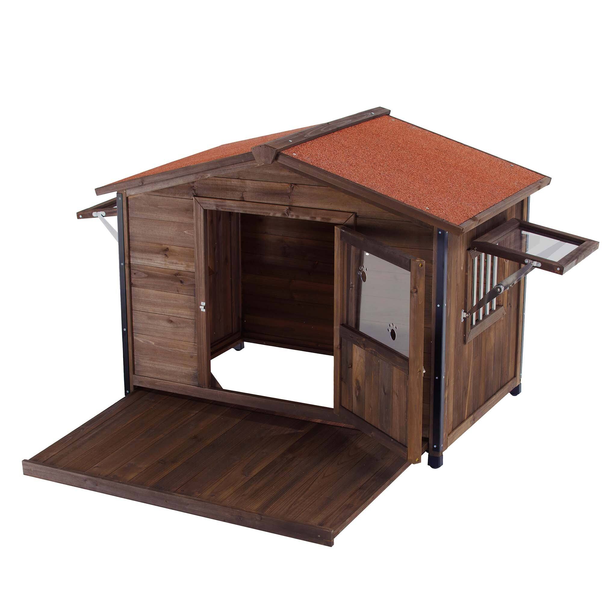 Alt View 5. Boyel Living - Natural Wood Large Wooden Dog Kennel Unique AllAround Iron FrameOutdoor Cabin House Style - Brown.