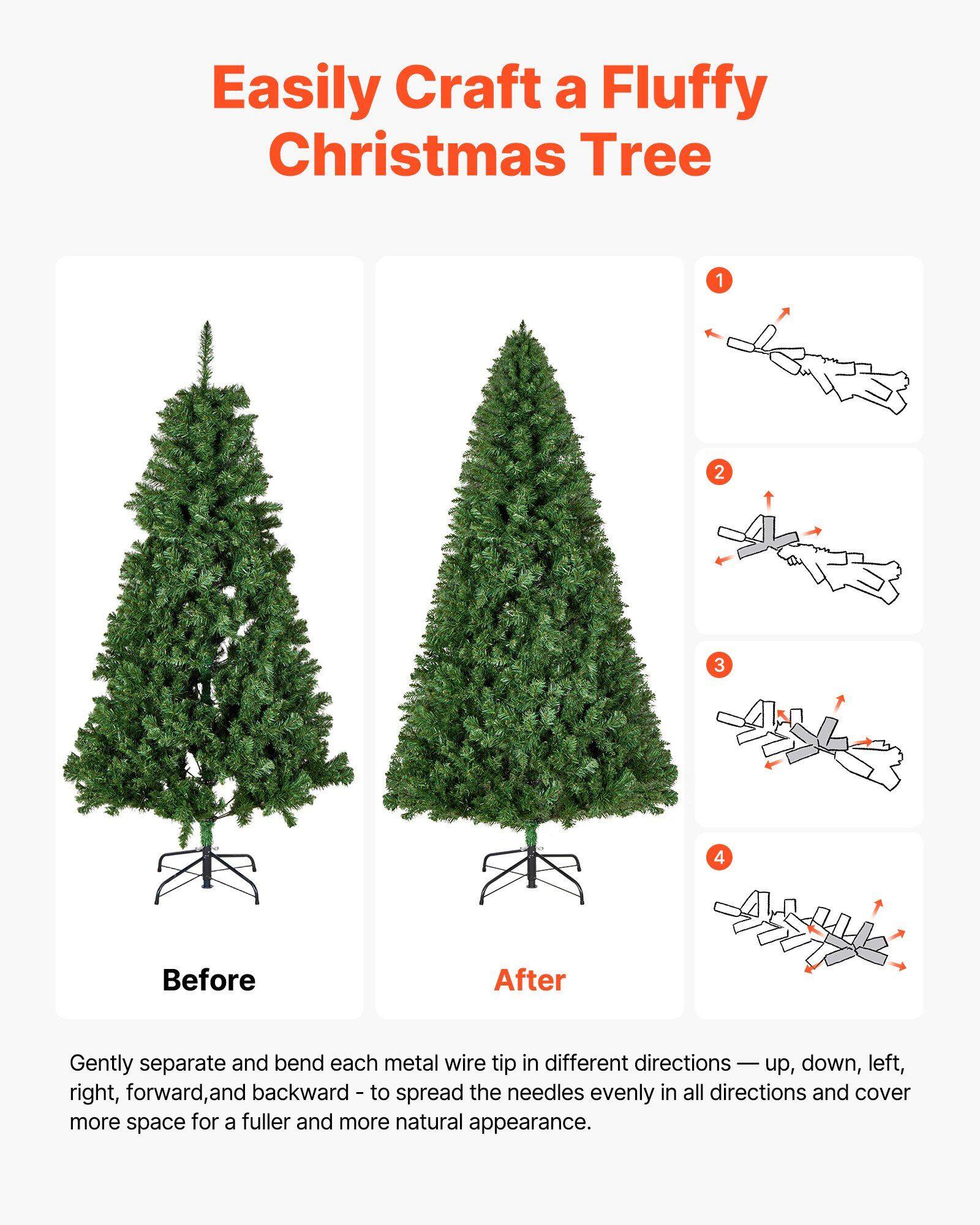Easily Craft a Fluffy Christmas Tree

Before After

Gently separate and bend each metal wire tip in different directions — up, down, left, right, forward, and backward — to spread the needles evenly in all directions and cover more space for a fuller and more natural appearance.