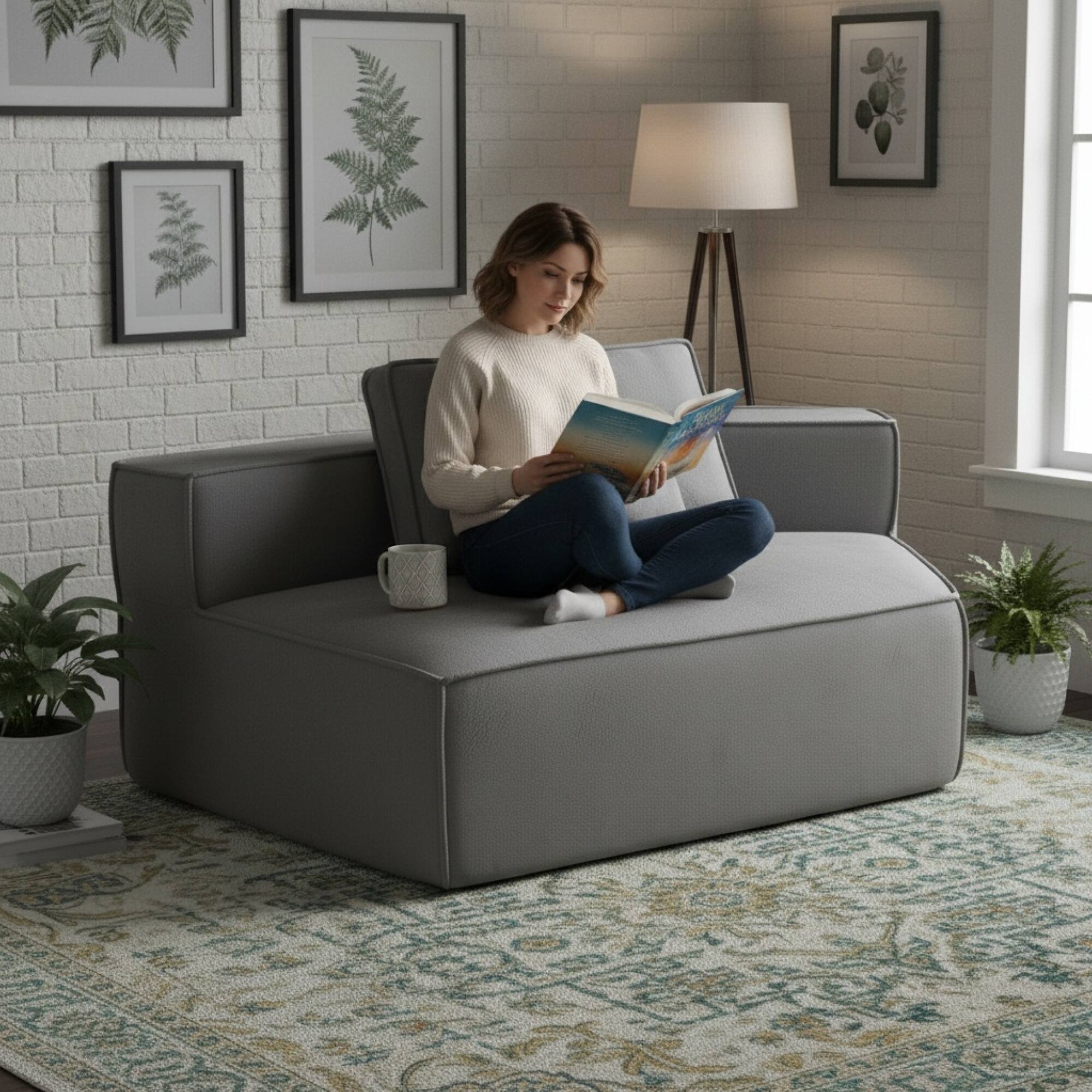 Left. GOODSILO - Soft Teddy Fleece Single Sofa Chair with Wide Seat and Back Cushions for Cozy Lounging in Small Spaces - Blue Gray.