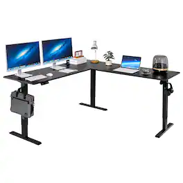 VEVOR - L Shaped Desk, Electric Adjustable Height Corner Gaming Desk with Dual Hooks, Heavy Duty Carbon Steel - Black
