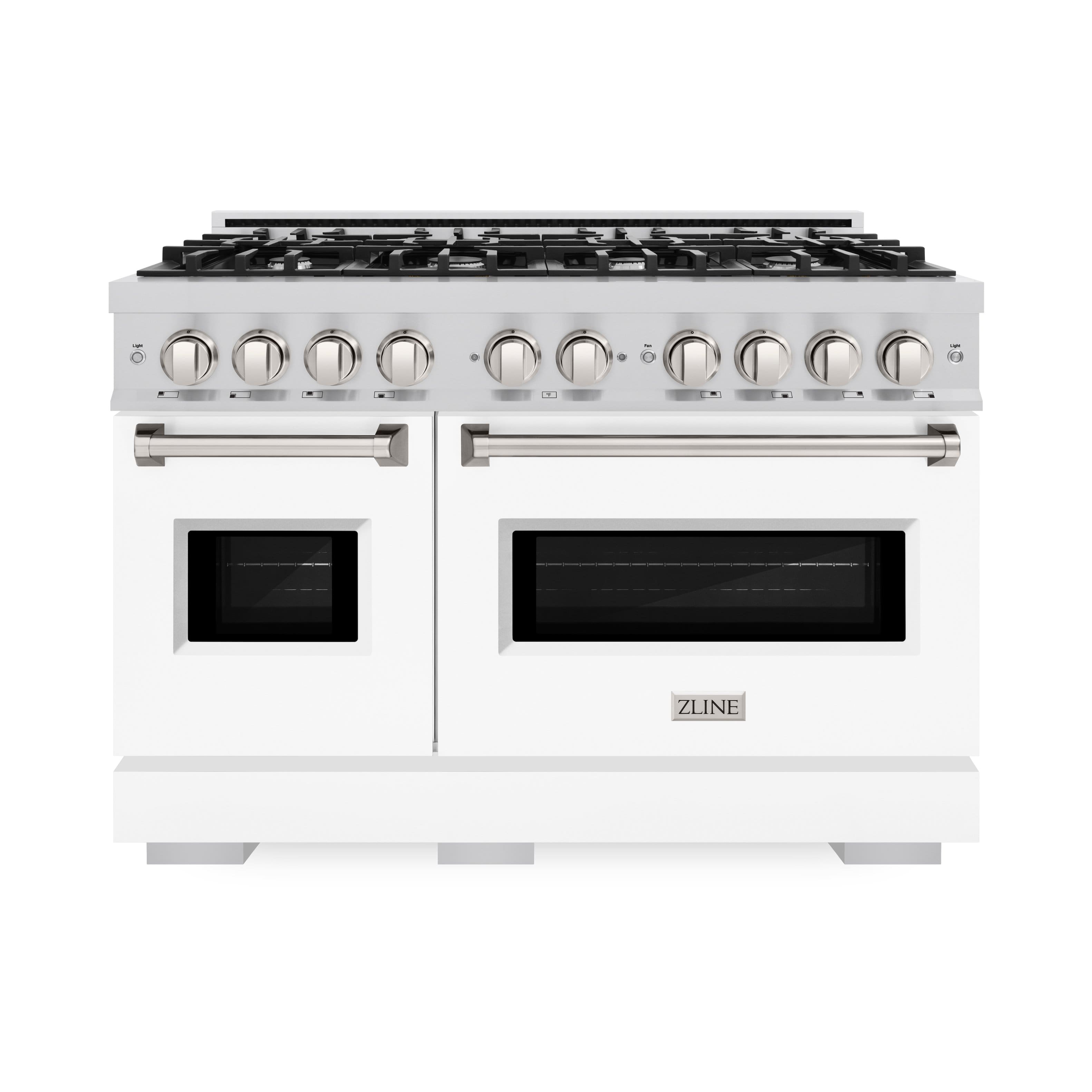 ZLINE - 48" Classic Double Oven Gas Range with 8 Burner Cooktop (CGR-WM-48) - Satin Steel/White Matte - Front_Zoom